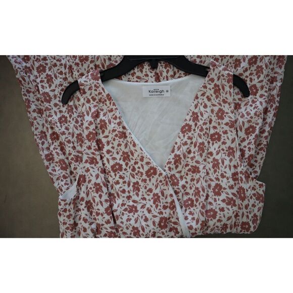 Kaileigh Women's Sz M White Floral Print Surplice Neckline Sleeveless Dress - Picture 8 of 13